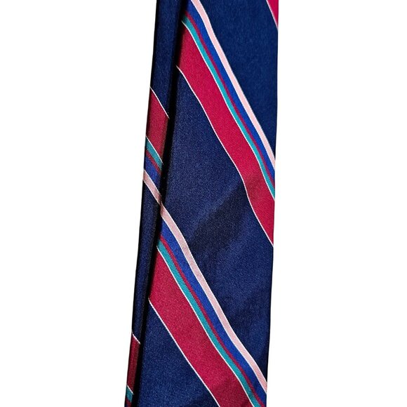 Vintage Charing Cross By Schrter Silk Tie Magenta Blue Pink Stripes Made In USA - Picture 3 of 5